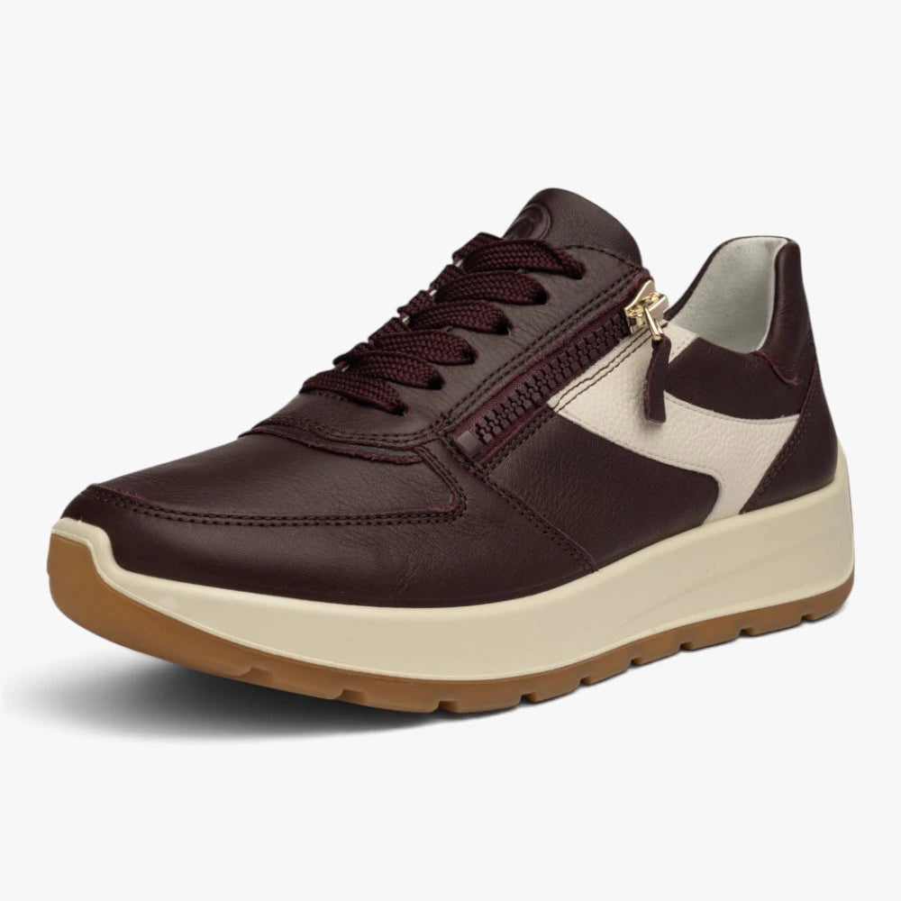 Ara New York Merlot Leather Wide Fit Trainer with Zip