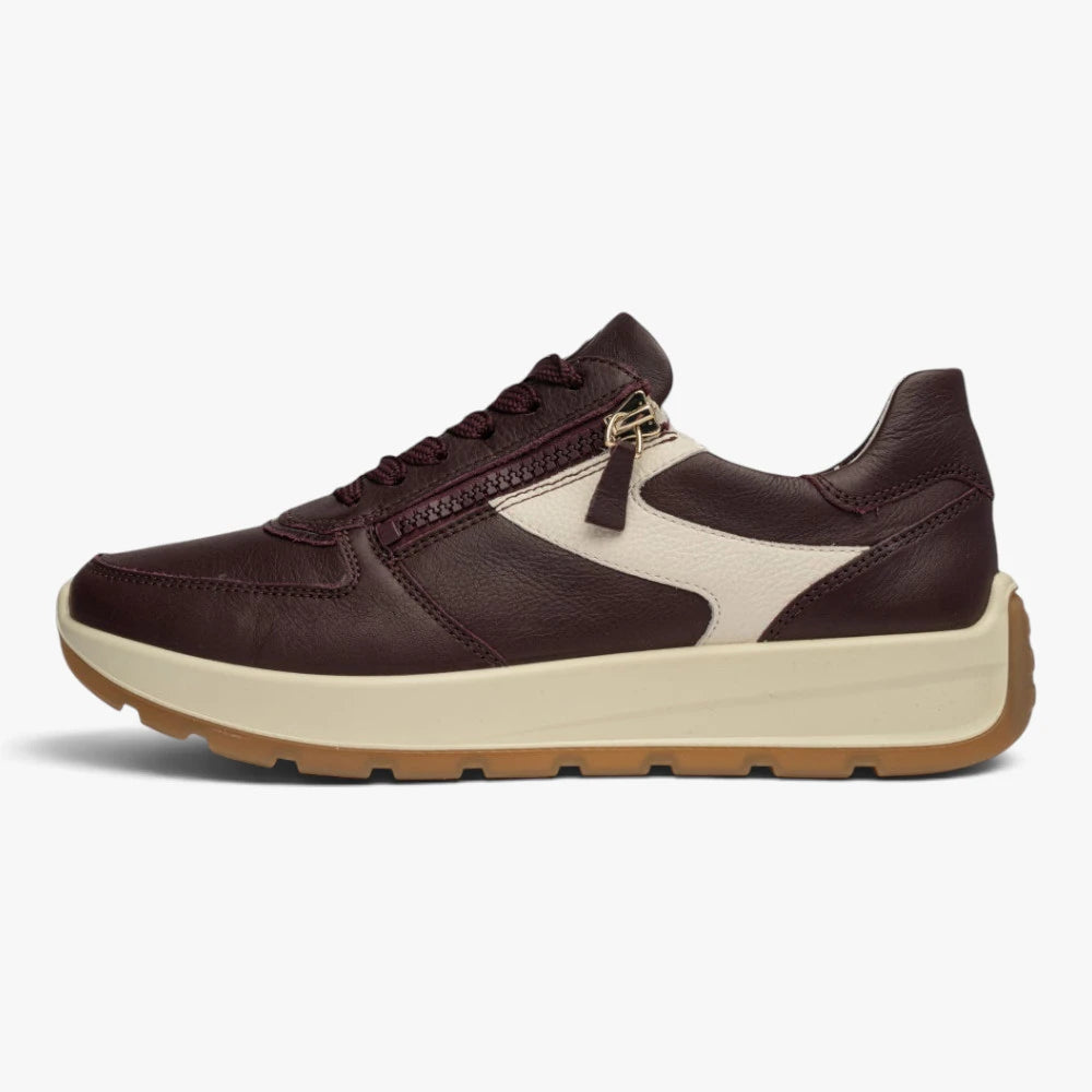 Ara New York Merlot Leather Wide Fit Trainer with Zip