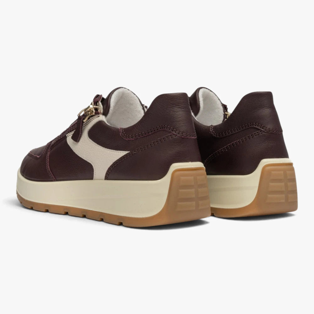 Ara New York Merlot Leather Wide Fit Trainer with Zip