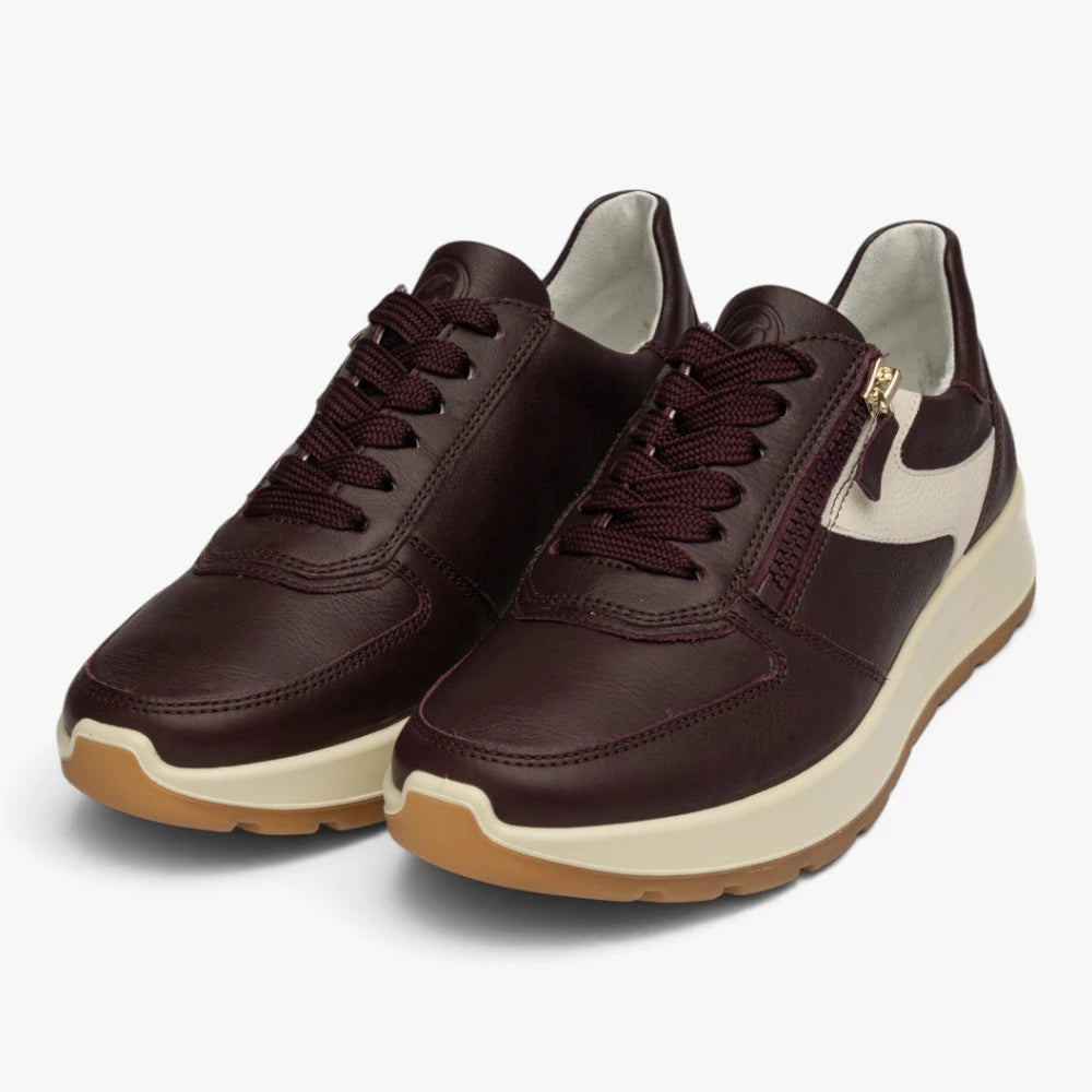 Ara New York Merlot Leather Wide Fit Trainer with Zip