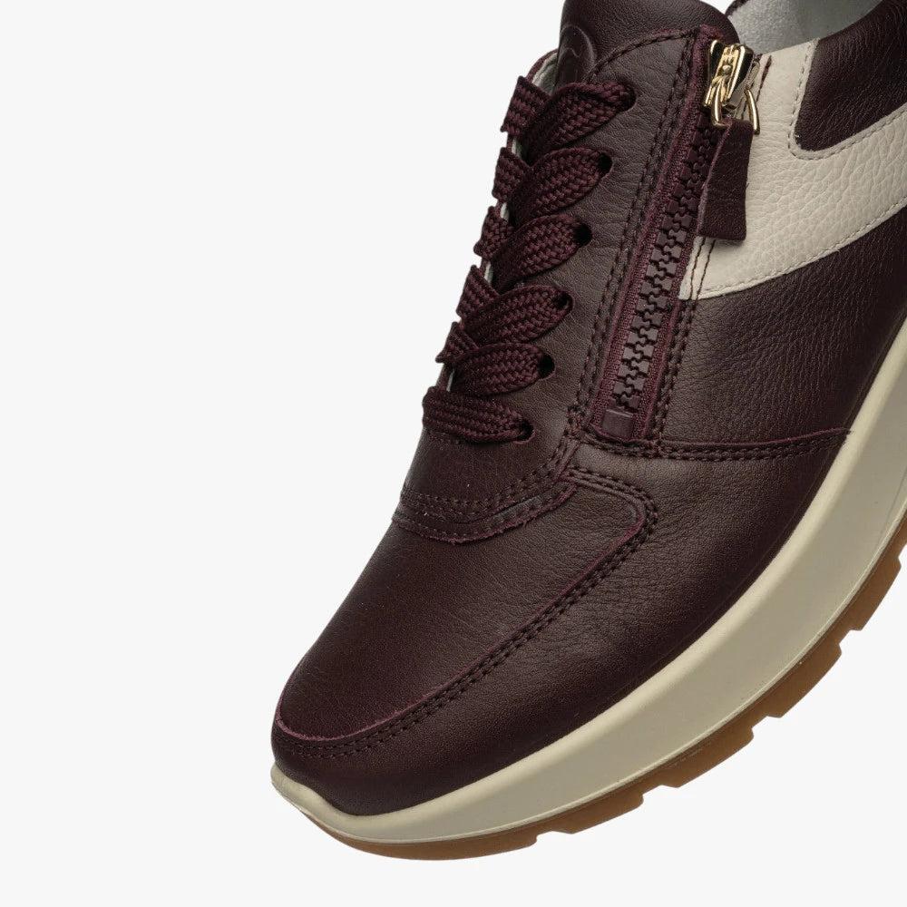 Ara New York Merlot Leather Wide Fit Trainer with Zip