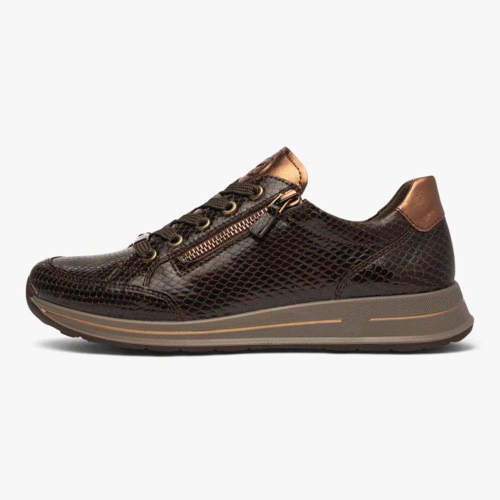 Ara Osaka Coffee Brown Wide Fit Trainer with Zip