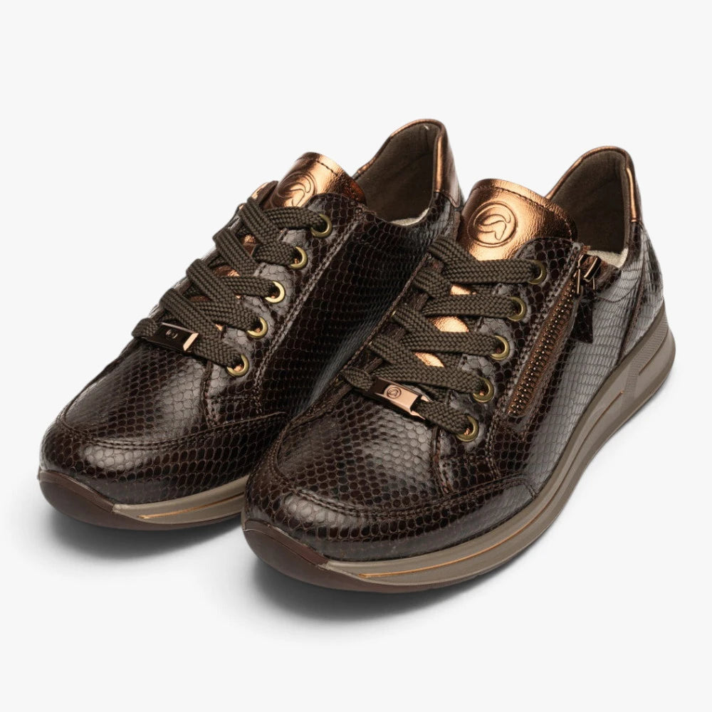 Ara Osaka Coffee Brown Wide Fit Trainer with Zip