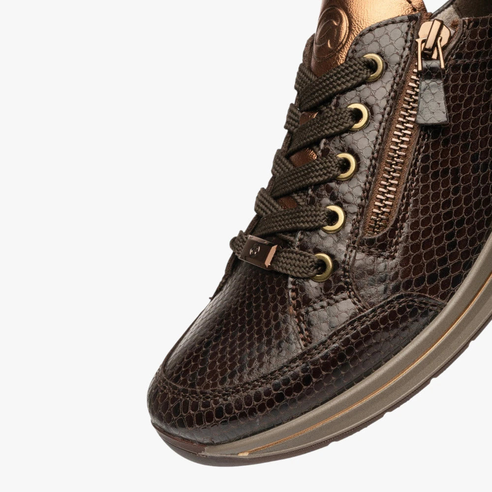Ara Osaka Coffee Brown Wide Fit Trainer with Zip