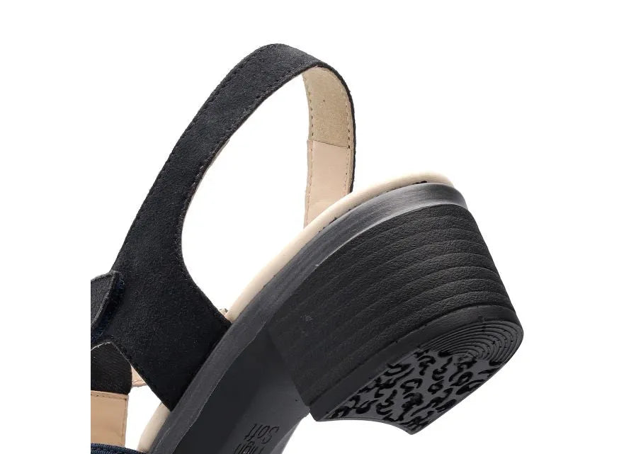 Ara Navy Sandals with Block Heel and Silver Detail - Leavys Shoes