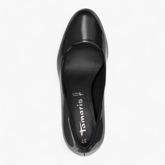 Tamaris Black Patent Court Shoes – Vegan, Platform Comfort