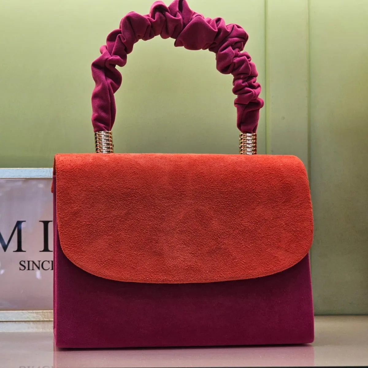 Fuchsia & Orange Suede Handle Bag by EMIS