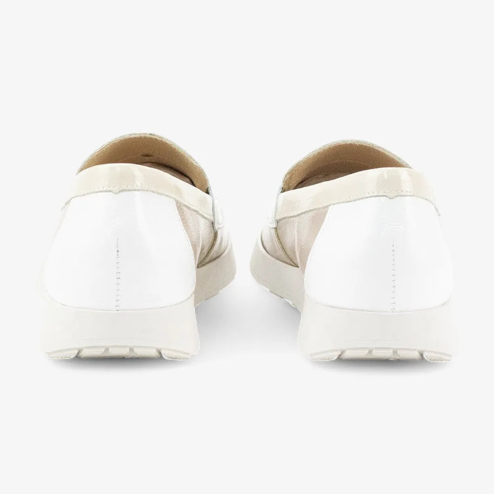 Pitillos Sofía Sporty Loafer – Nude & White Patent, Wide Fit