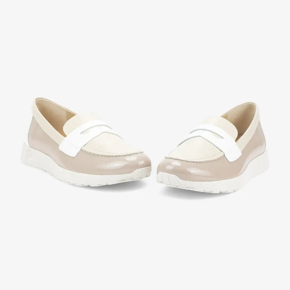 Pitillos Sofía Sporty Loafer – Nude & White Patent, Wide Fit