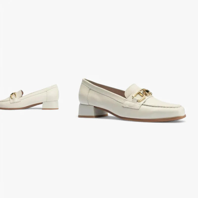 Pitillos Cream Leather Loafer with Gold Chain Trim