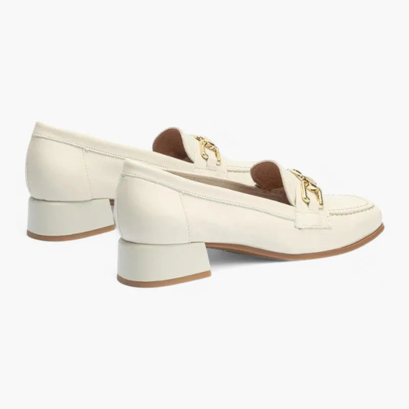 Pitillos Cream Leather Loafer with Gold Chain Trim