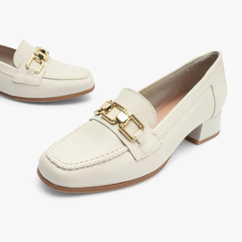 Pitillos Cream Leather Loafer with Gold Chain Trim