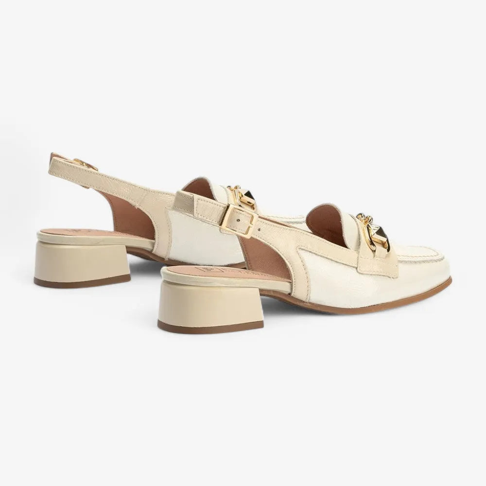 Pitillos María Slingback Loafer – Glacial Patent Mix, Gold Bar Detail