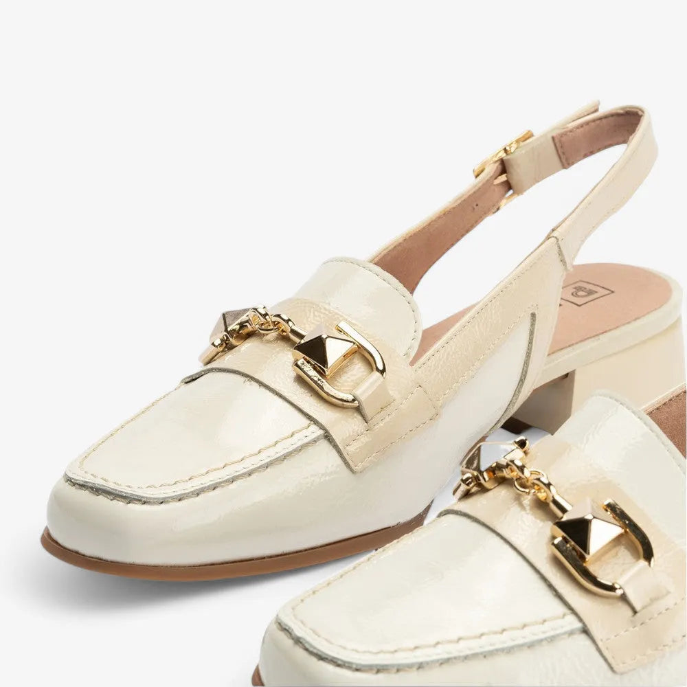 Pitillos María Slingback Loafer – Glacial Patent Mix, Gold Bar Detail