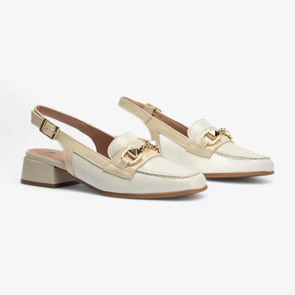 Pitillos María Slingback Loafer – Glacial Patent Mix, Gold Bar Detail