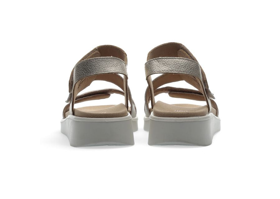 Ara Beige, White, and Gold Sandals with Wedge Heel and Adjustable Velcro Straps