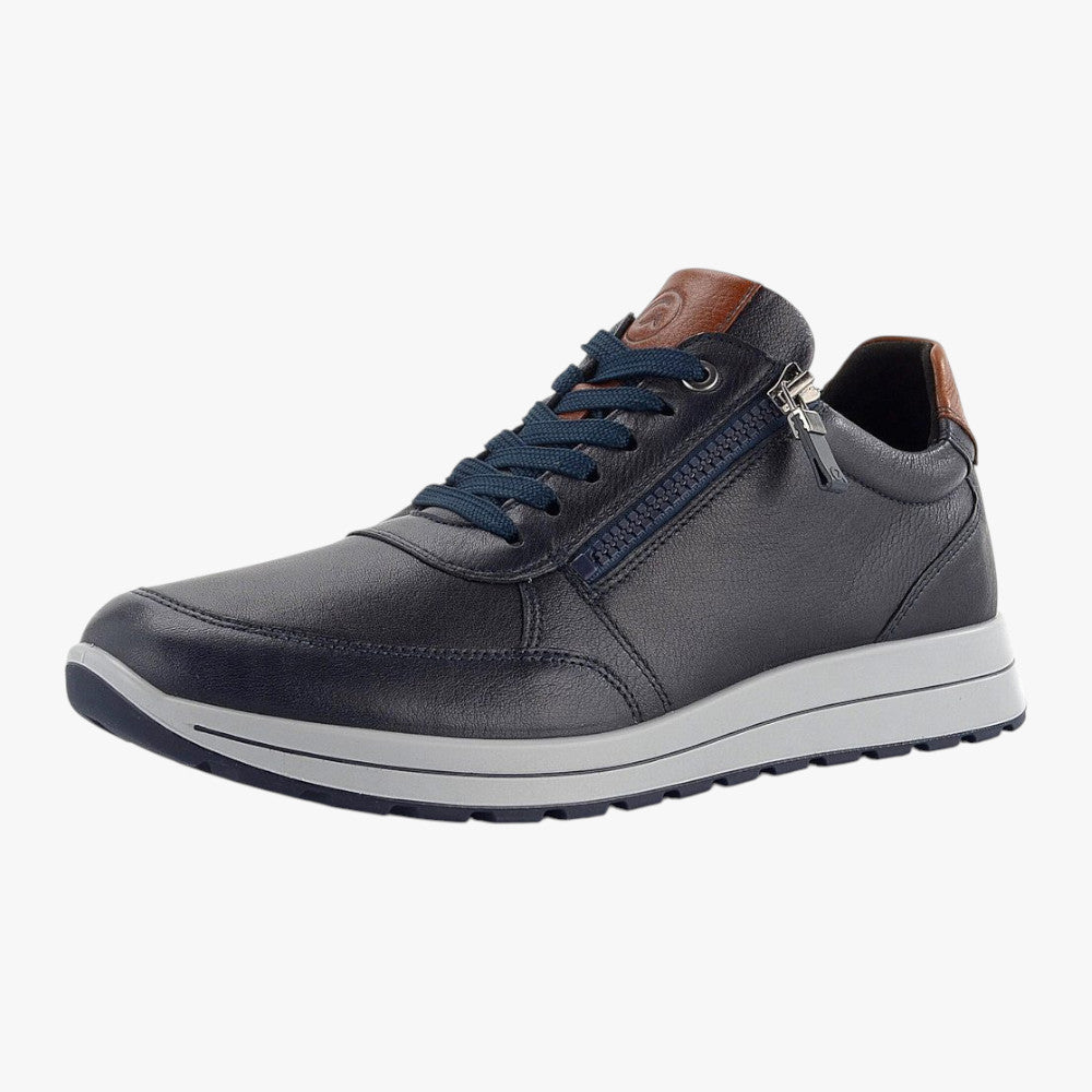 Ara Matteo Men's Navy Leather Lace-Up Trainer with Zip