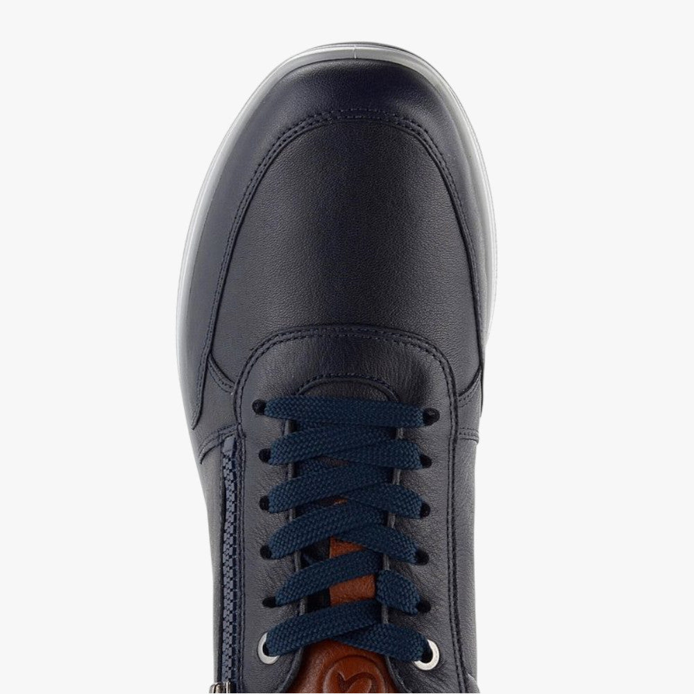 Ara Matteo Men's Navy Leather Lace-Up Trainer with Zip