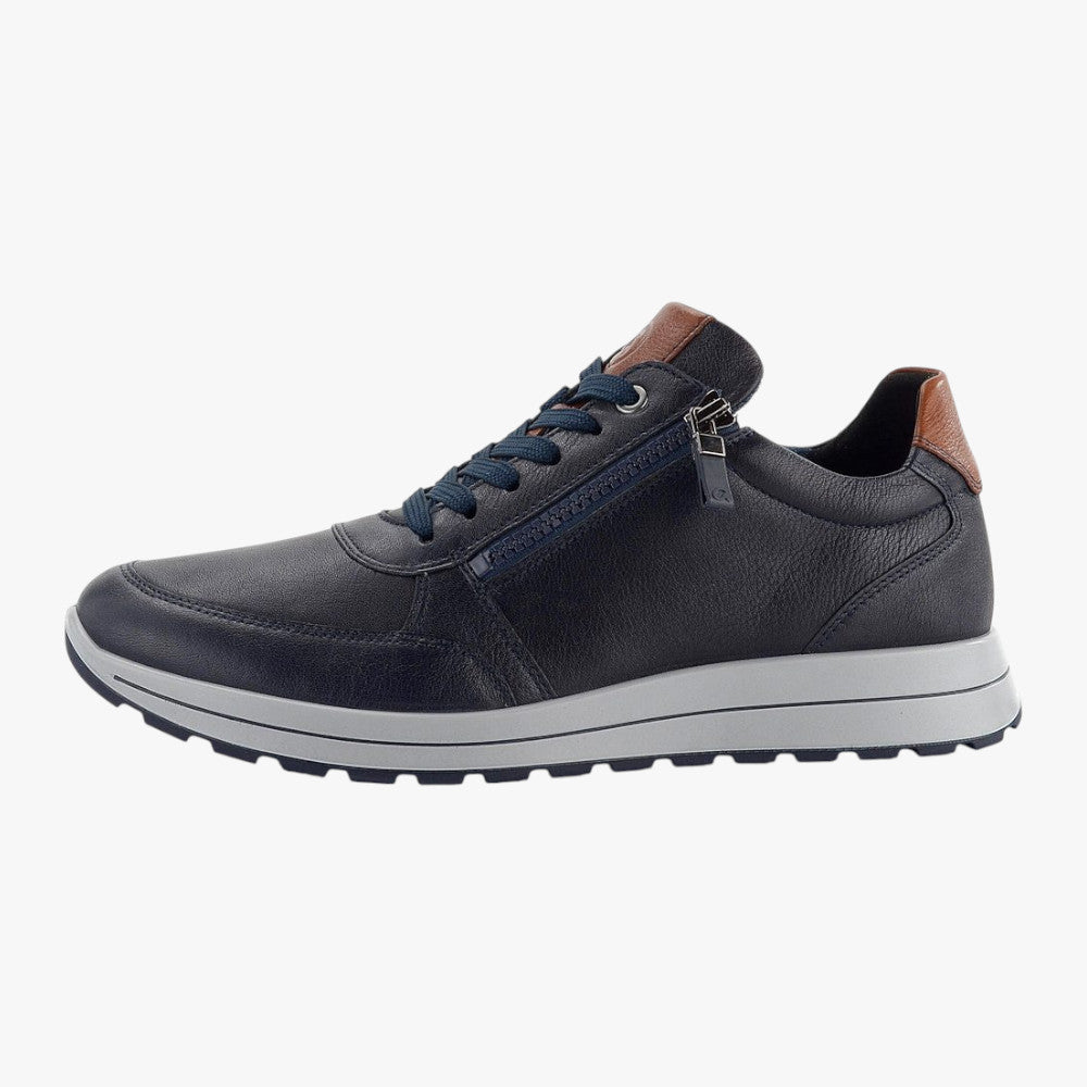 Ara Matteo Men's Navy Leather Lace-Up Trainer with Zip