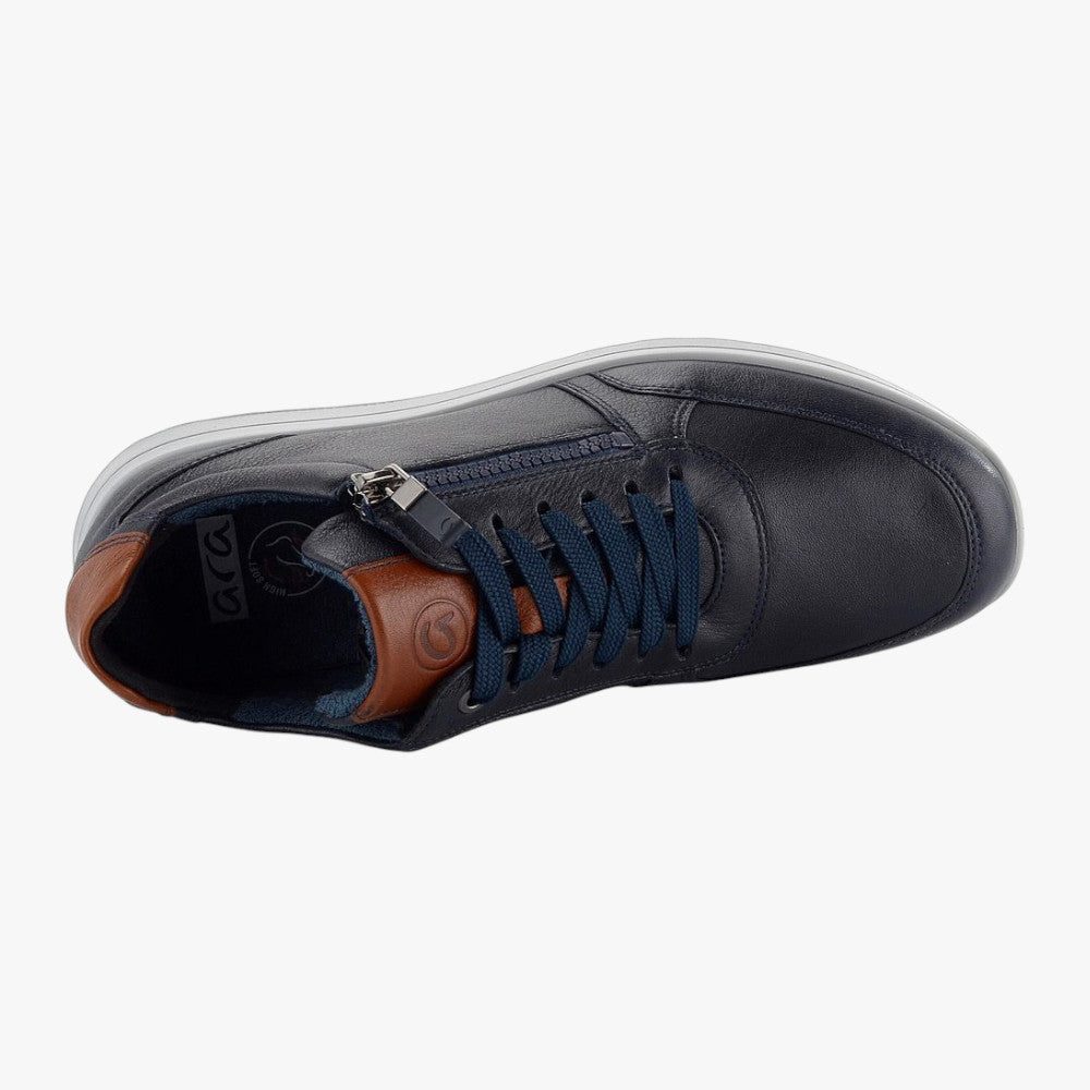 Ara Matteo Men's Navy Leather Lace-Up Trainer with Zip