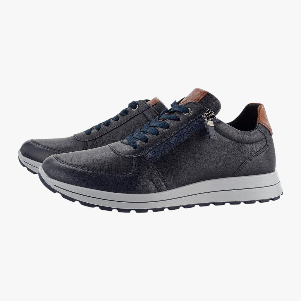 Ara Matteo Men's Navy Leather Lace-Up Trainer with Zip