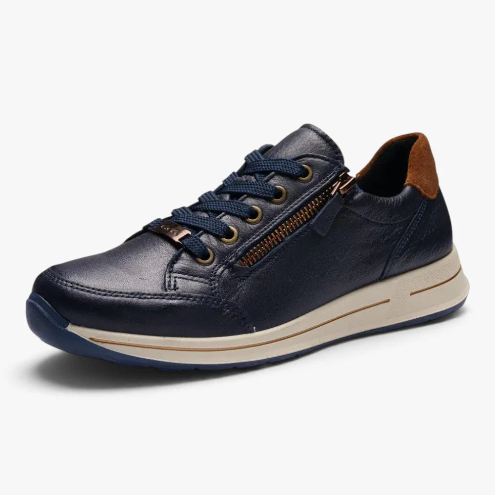 Ara Osaka Navy Leather Wide Fit Trainers with Zip
