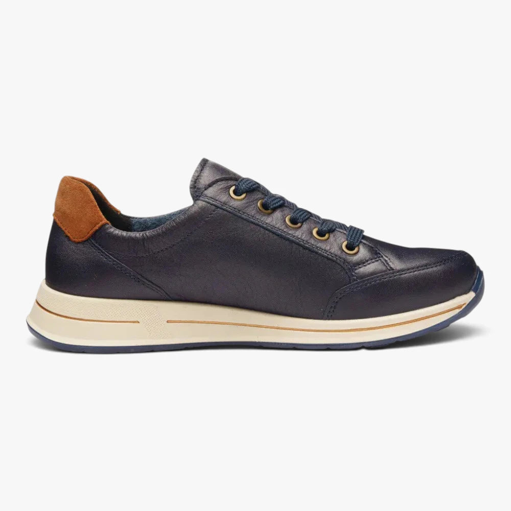 Ara Osaka Navy Leather Wide Fit Trainers with Zip