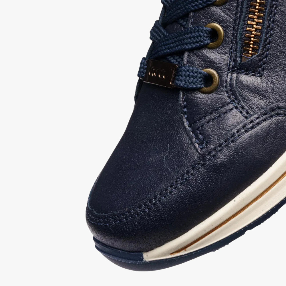Ara Osaka Navy Leather Wide Fit Trainers with Zip