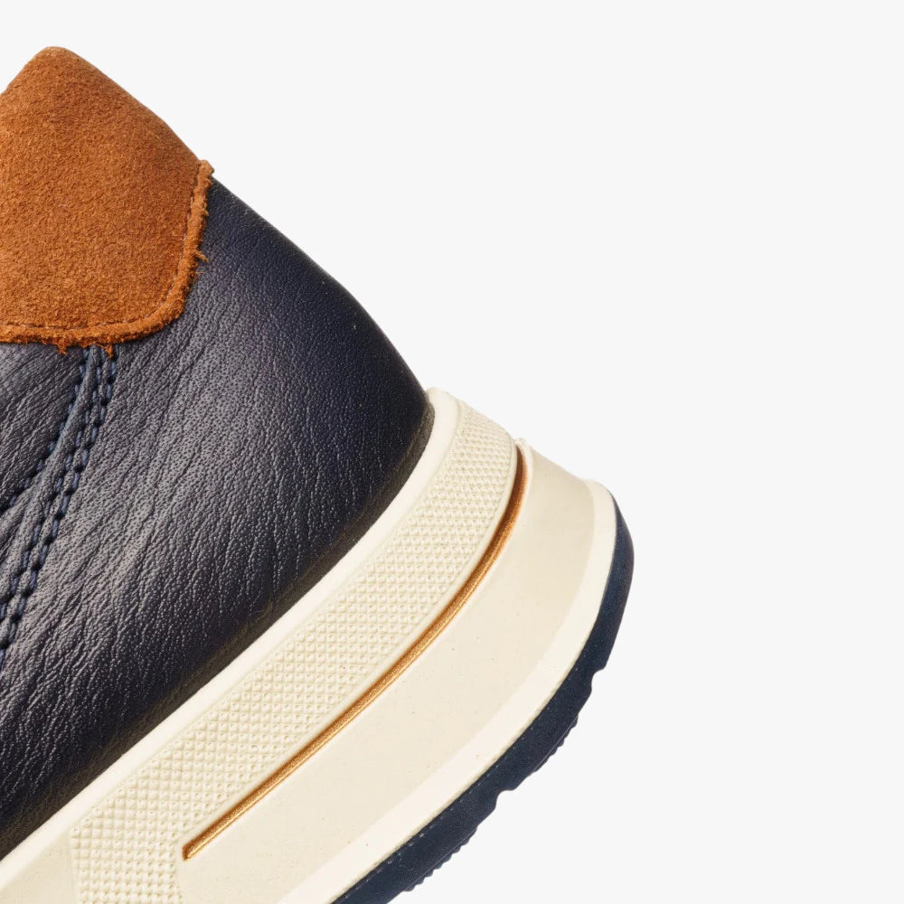 Ara Osaka Navy Leather Wide Fit Trainers with Zip
