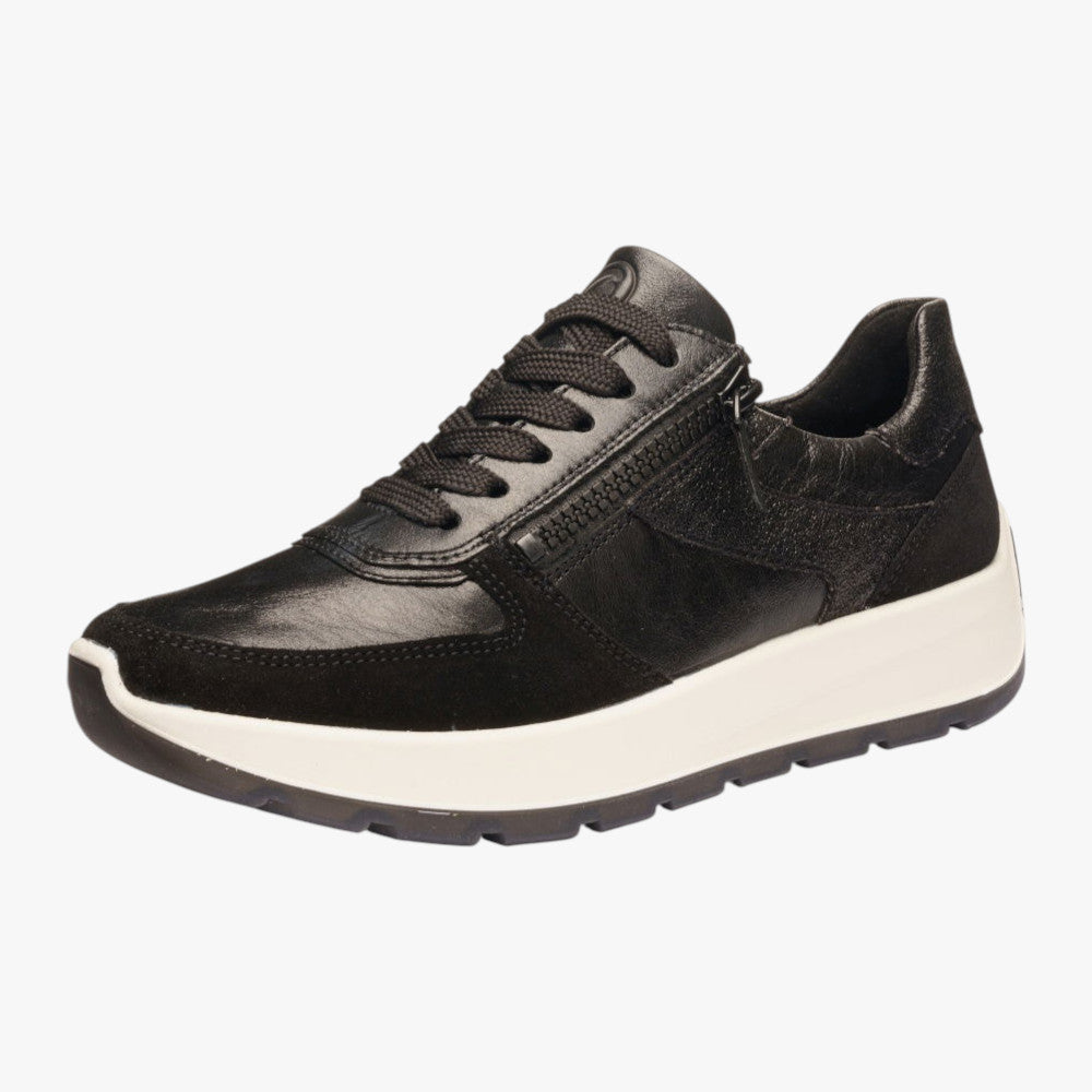 Ara New York Black Leather Trainers with Zip (H-Fit) - Leavys Shoes
