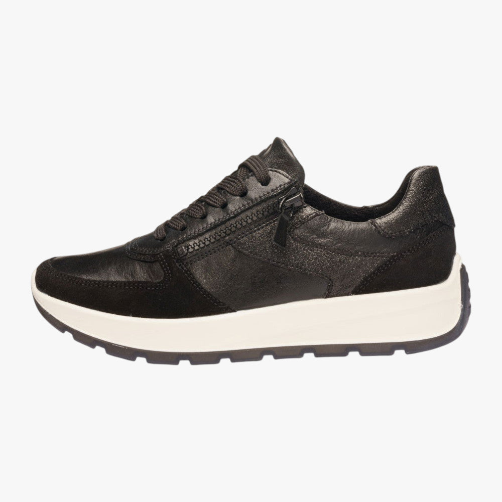 Ara New York Black Leather Trainers with Zip (H-Fit) - Leavys Shoes