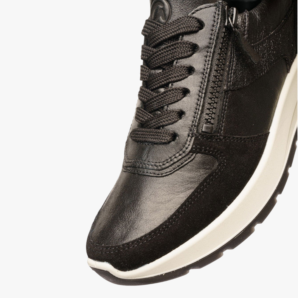 Ara New York Black Leather Trainers with Zip (H-Fit) - Leavys Shoes