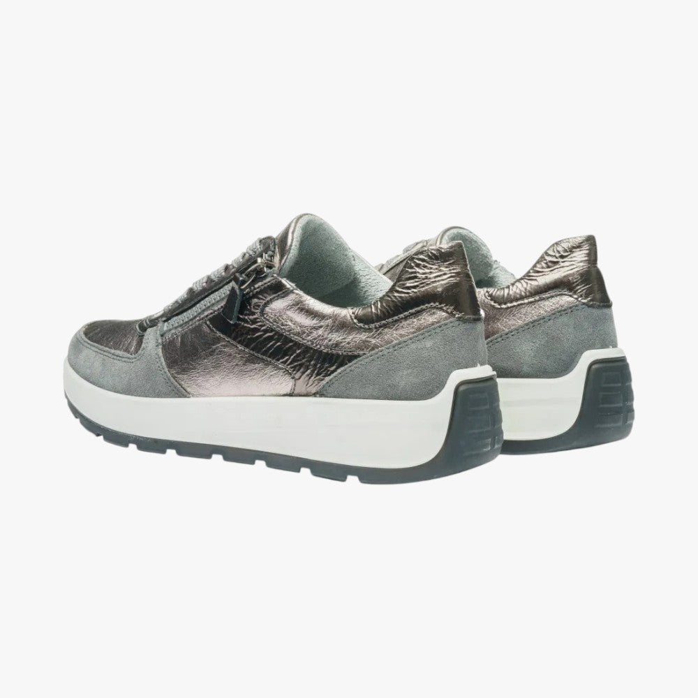 Ara New York Graphite & Steel Leather Trainers (Wide Fit) - Leavys Shoes