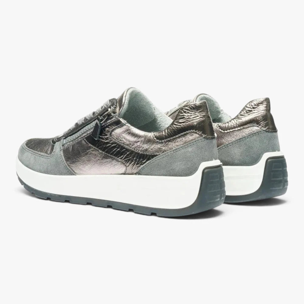 Ara New York Metallic Grey Wide Fit Leather Trainers