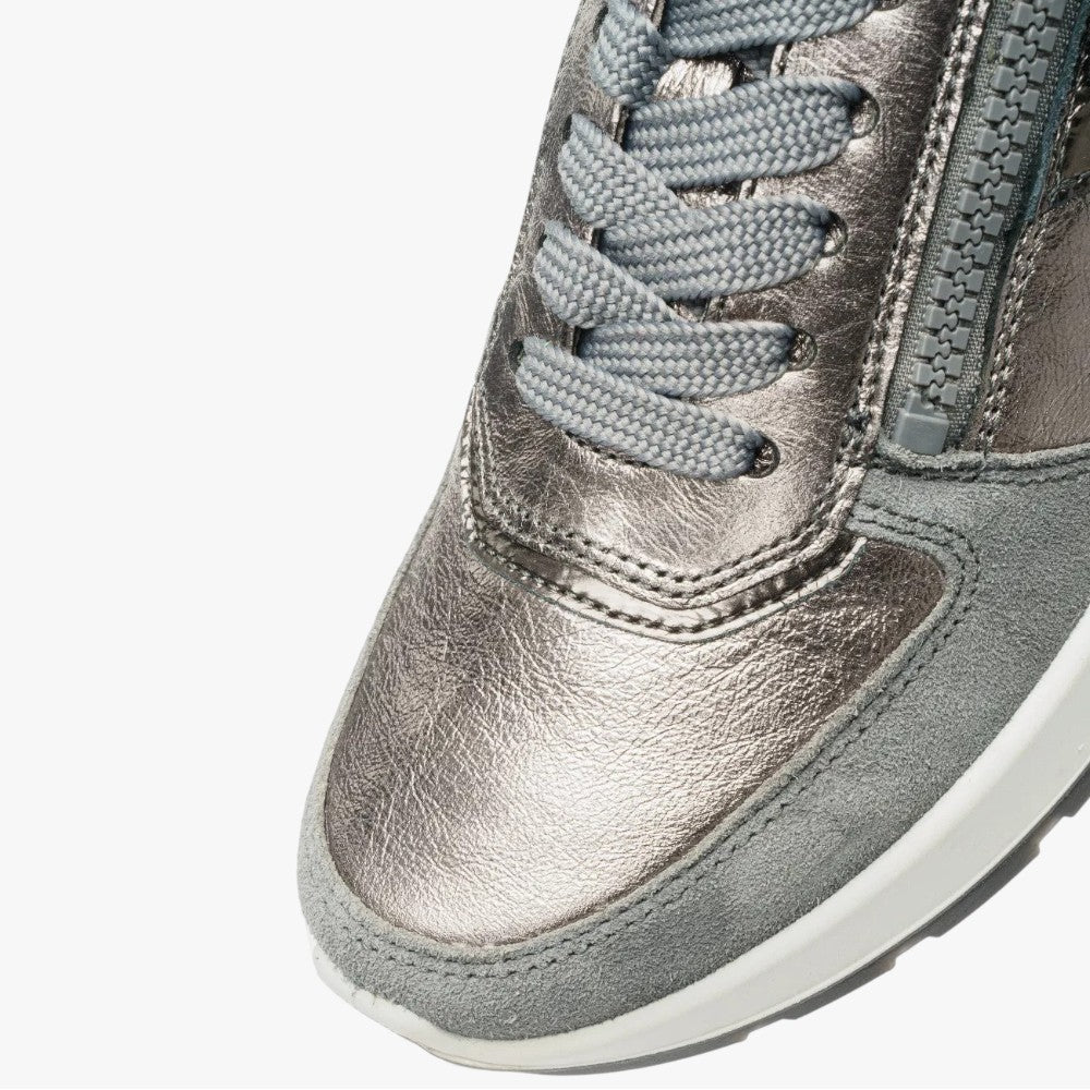 Ara New York Graphite & Steel Leather Trainers (Wide Fit) - Leavys Shoes