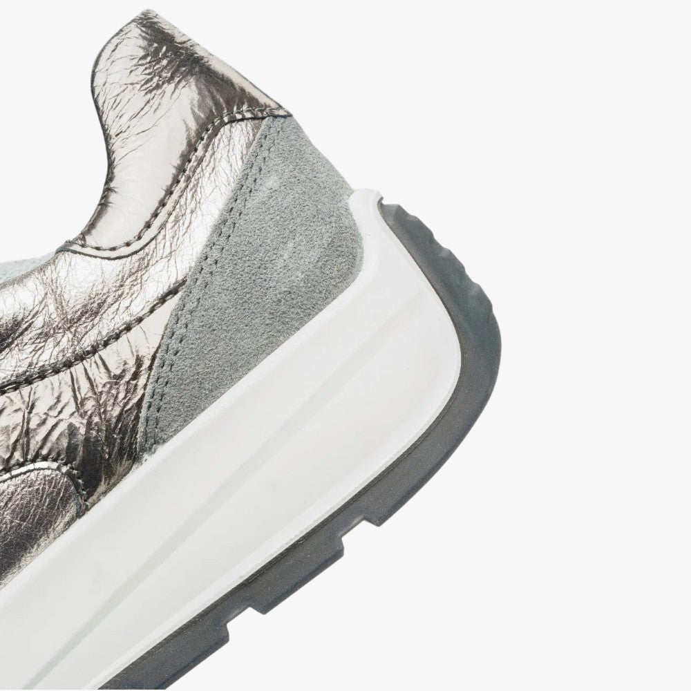 Ara New York Graphite & Steel Leather Trainers (Wide Fit) - Leavys Shoes