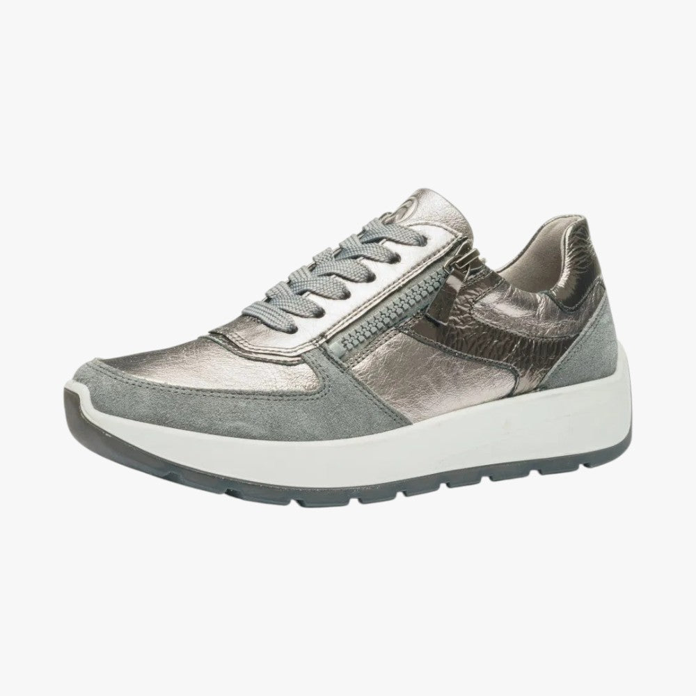 Ara New York Graphite & Steel Leather Trainers (Wide Fit) - Leavys Shoes