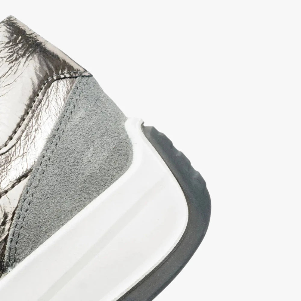 Ara New York Metallic Grey Wide Fit Leather Trainers