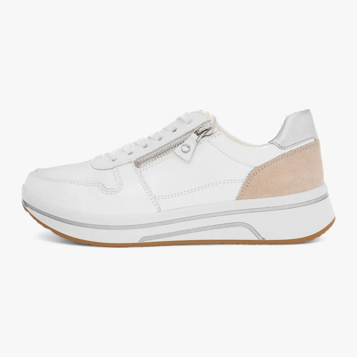 Ara Sapporo White Leather Trainers with Zip - Leavys Shoes