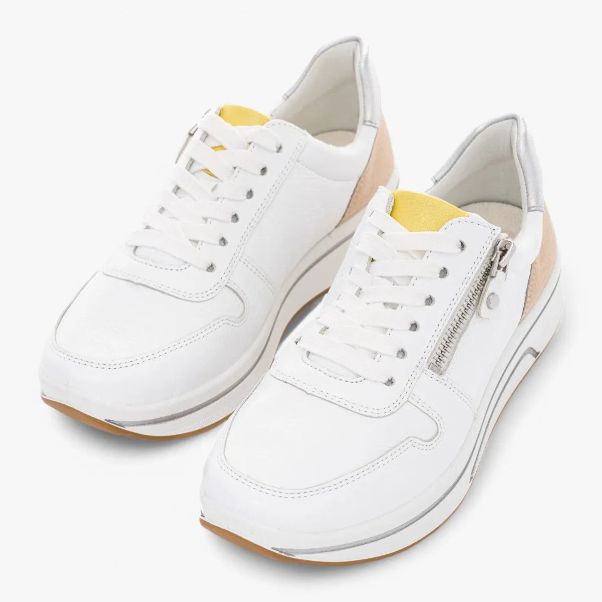 Ara Sapporo White Leather Trainers with Zip