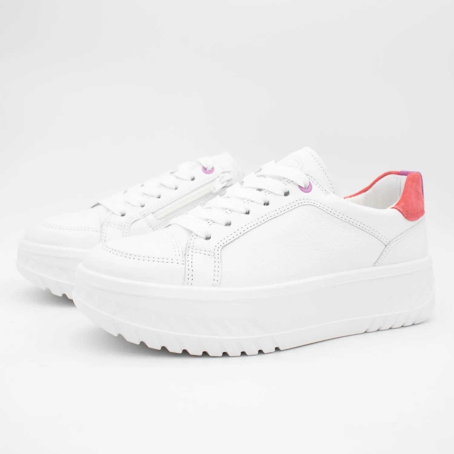 Ara Monaco White & Pink Leather Shoe – Wide Fit & HighSoft Comfort - Leavys Shoes