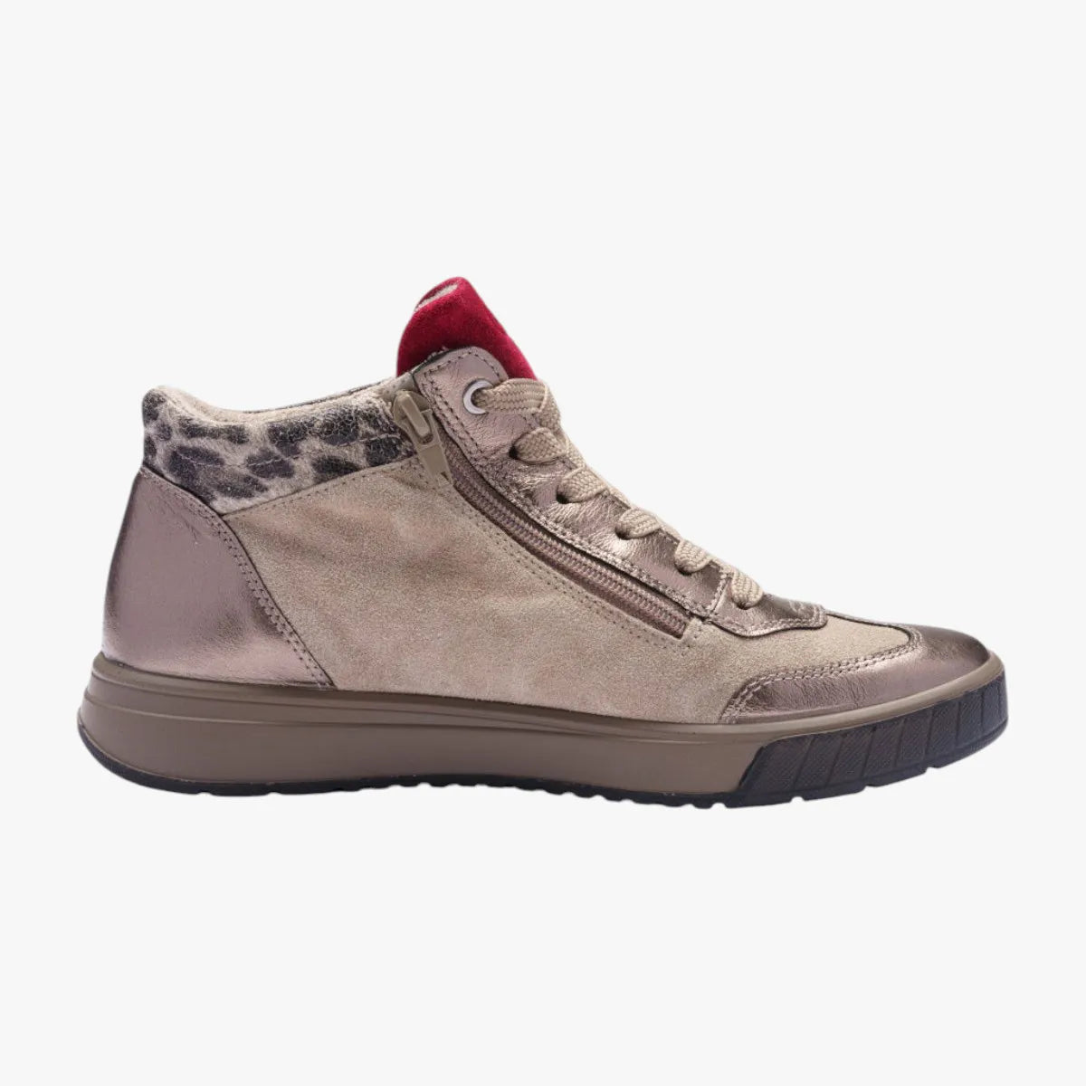 Ara Rom 2.0 Beige & Wildberry High-Top Trainers with Zipper - Leavys Shoes