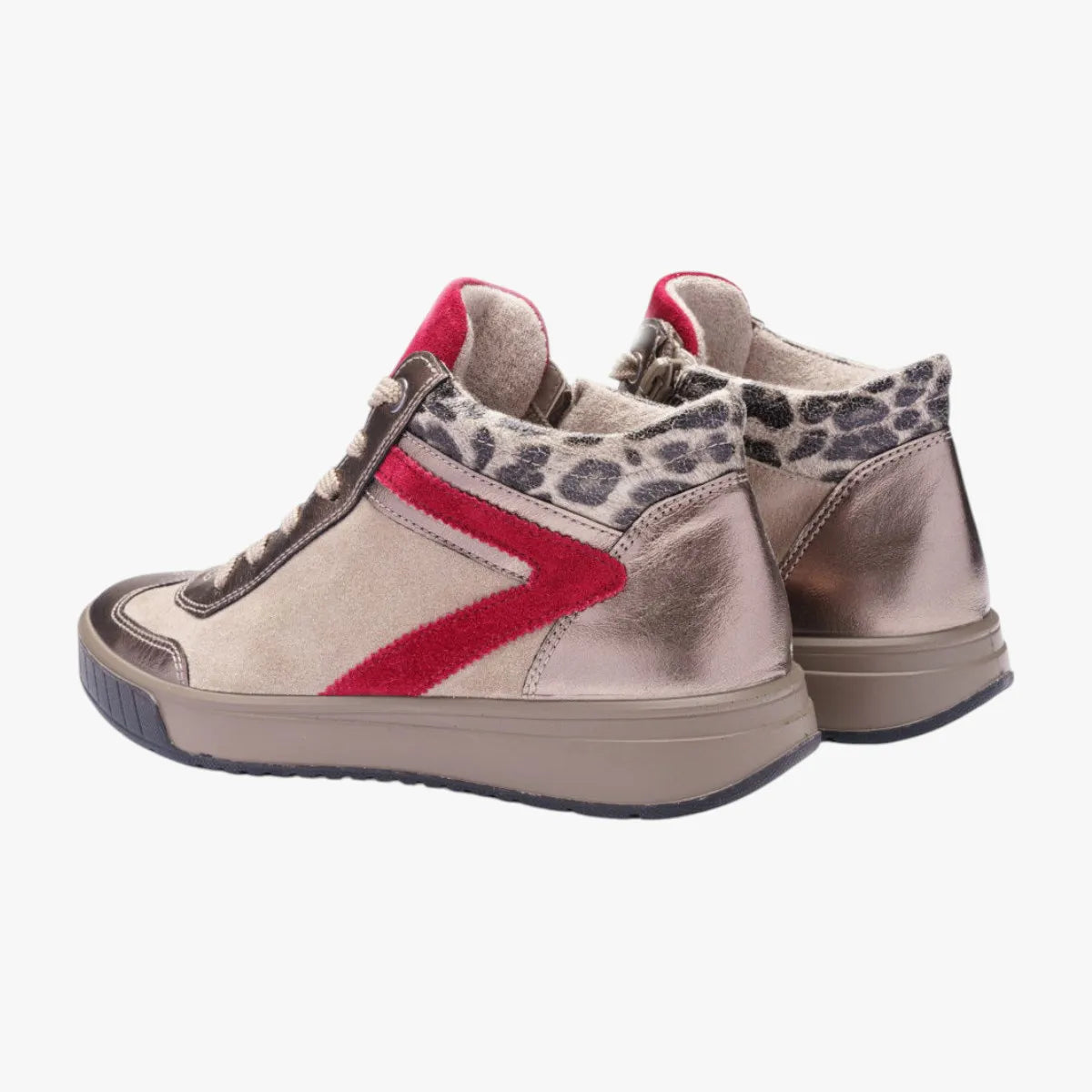 Ara Rom 2.0 Beige & Wildberry High-Top Trainers with Zipper - Leavys Shoes
