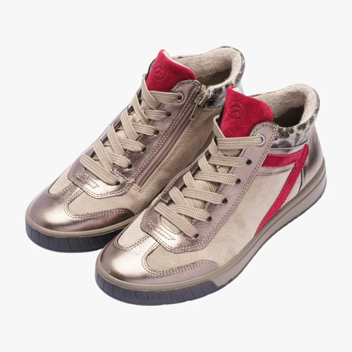 Ara Rom 2.0 Beige & Wildberry High-Top Trainers with Zipper - Leavys Shoes