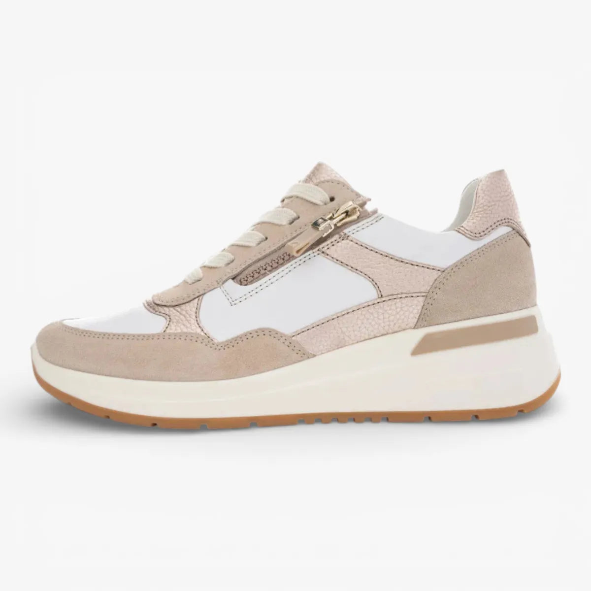 Ara Beige White Trainer (Lace-Up & Zip) Garda