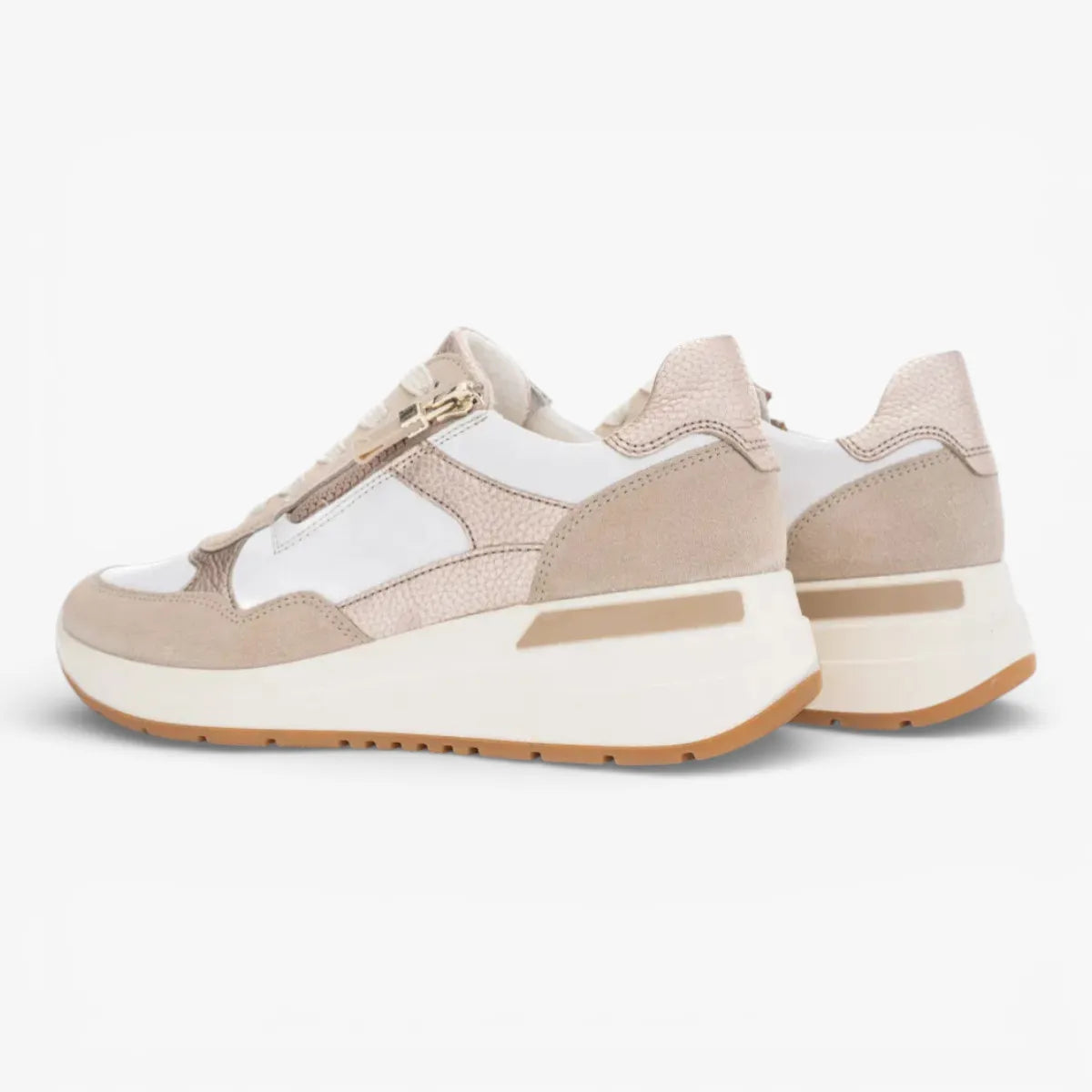 Ara Beige White Trainer (Lace-Up & Zip) Garda