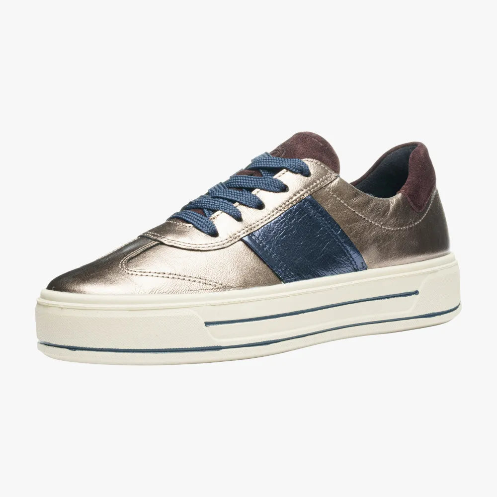 Ara Canberra Leather Lace-Up Trainers – Cashmere/Blue