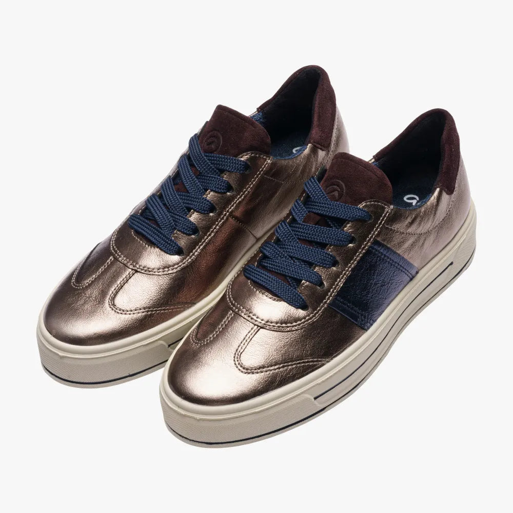 Ara Canberra Leather Lace-Up Trainers – Cashmere/Blue