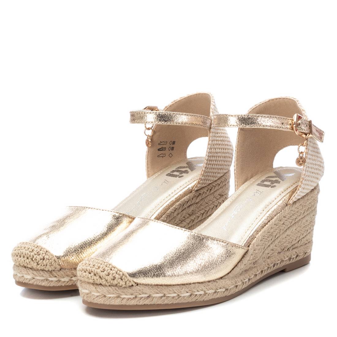 XTI Metallic Gold Vegan Espadrille Wedges with Ankle Strap