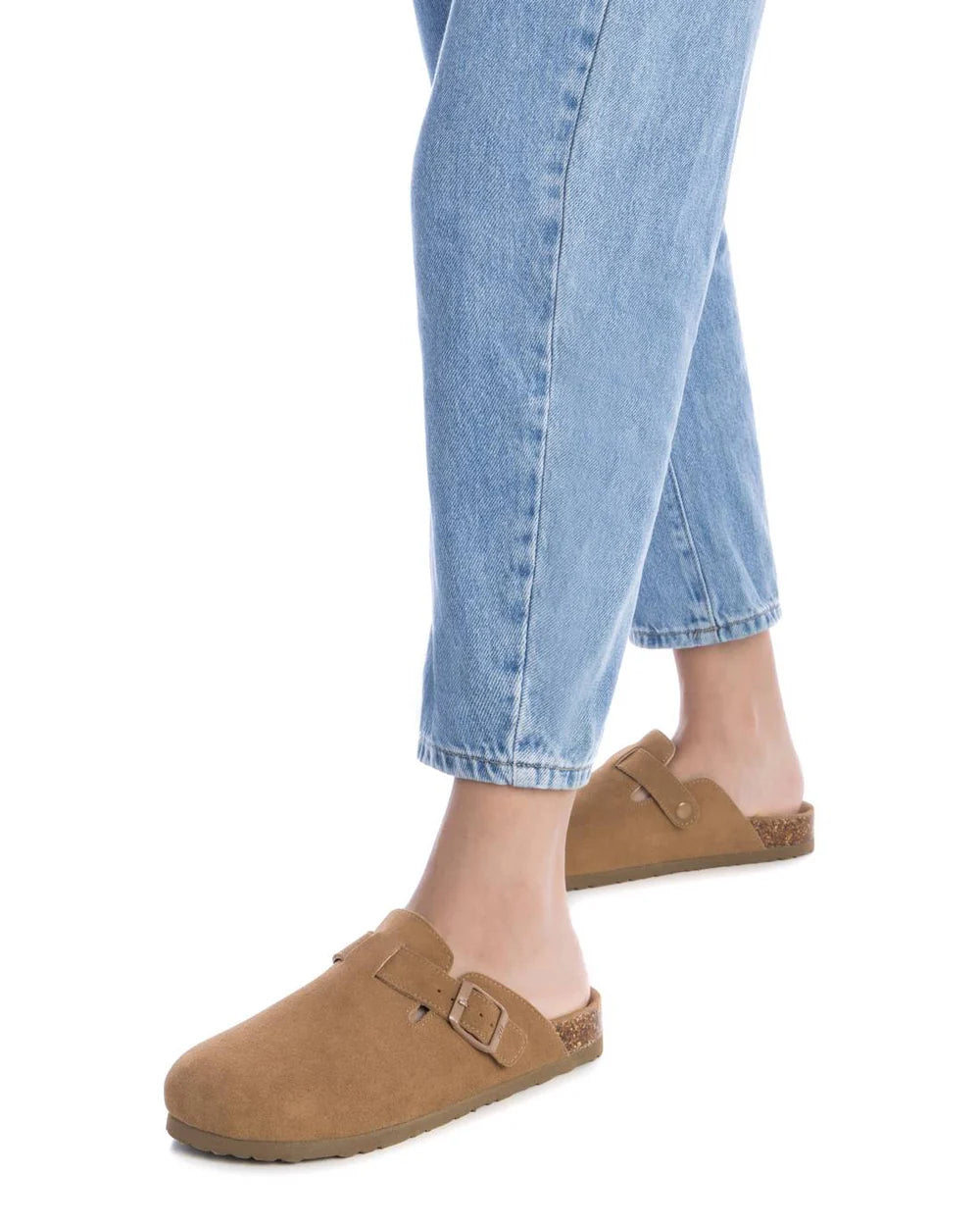 Xti Camel Suede Clog Slip-Ons with Cork Footbed